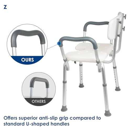 Shower Chair with Arms and Back Heavy Duty 330lbs, Shower Chair for Inside Shower, Shower Seat for Inside Shower Bathroom Chair with Cutout Seat & Cold-Proof Pads, Tools-Free Assembly - color: Blue Pad-large
