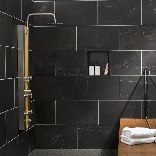 Palisade 17.5 in x 15.5 in Vinyl Shower Niche Black Ice | Waterproof Shower Insert - color: Black Ice
