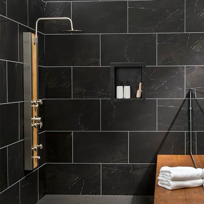Palisade 17.5 in x 15.5 in Vinyl Shower Niche Black Ice | Waterproof Shower Insert - color: Black Ice