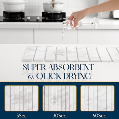 KEYCHAD Large Stone Drying Mat for Kitchen Counter - 24x16 Quick Drying Collapsible Dish Drying Mat - Super Absorbent Diatomaceous Earth Mat - Stone Dish Drying Mat for Cups Dishes