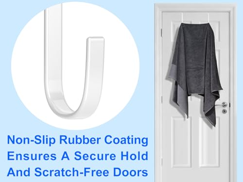 Single Over Door Steel Hooks 10 Pack Fit 1-3/8" Door 5.5" White | Plastic Coated Rubber Feel Towel Rack Robe Coat Shoe Wreath Hanger No Damage No Scratch for Bathroom Heavy Duty Thin Top
