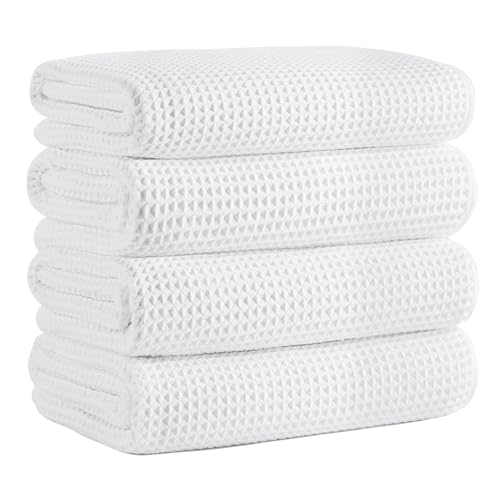 Microfiber Waffle Bath Towels, 4 Pieces, Soft, Absorbent, Fast Drying, Lint Free 430 GSM (27''x55''/68.58 cm x139.7 cm) - color: White
