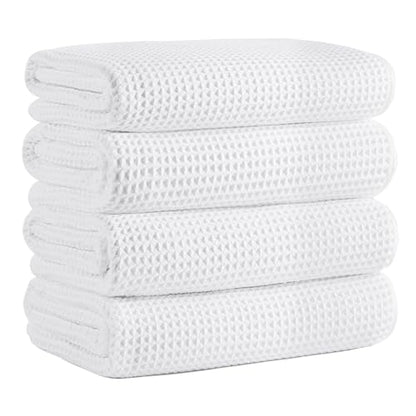 Microfiber Waffle Bath Towels, 4 Pieces, Soft, Absorbent, Fast Drying, Lint Free 430 GSM (27''x55''/68.58 cm x139.7 cm) - color: White