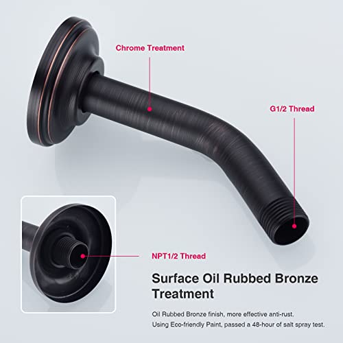 6 Inch Oil Rubbed Bronze Shower Arm and Flange Angled Head Pipe | Stainless Steel Wall Mounted Extension with Brushed ORB Finish, Antique Mediterranean Venetian Gooseneck Curved Shower Neck - color: Oil Rubbed Bronze, style: 6 inch