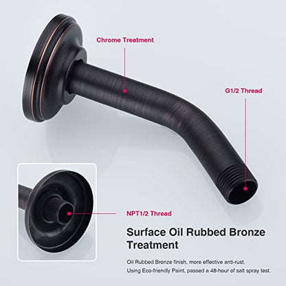 6 Inch Oil Rubbed Bronze Shower Arm and Flange Angled Head Pipe | Stainless Steel Wall Mounted Extension with Brushed ORB Finish, Antique Mediterranean Venetian Gooseneck Curved Shower Neck - color: Oil Rubbed Bronze, style: 6 inch