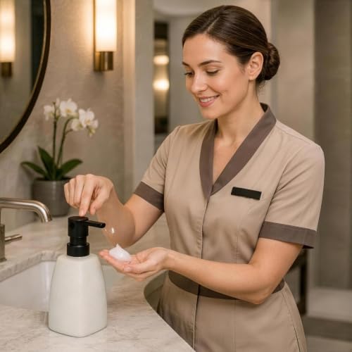 Stone Soap Dispenser, Matte Speckled Off White Ceramic Soap Dispenser with Black Pump, Modern Countertop Liquid Hand Soap Bottle for Bathroom Kitchen Decor
