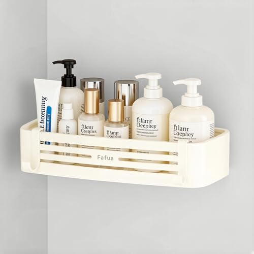 Shower Caddy Suction Cup, No-Drilling Hanging Shower Shelves with Hooks, Waterproof & Rustproof Removable Shower Organizer for Bathroom Storage - color: Suction Up Beige Rectangular -1pack