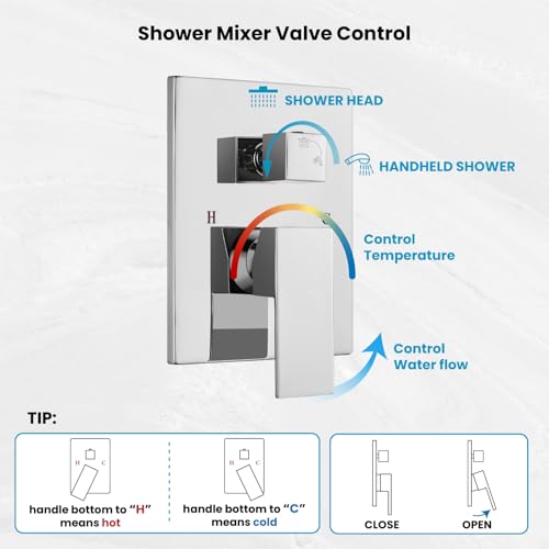 gotonovo Ceiling Shower System with Handheld Polished Chrome,12 inch Head | Ceiling Mount Bathroom Shower Faucet Set,SUS304 Rainfall Head and Handle Set Combo,Brass Valve Trim Kit,All Metal - color: Chrome, size: 12 inch Head