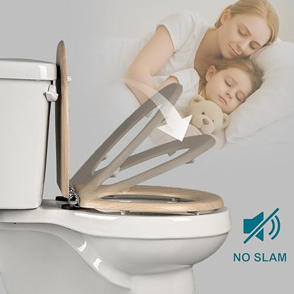 Toilet Seat, Slow Close, Premium Moulded Wood, Quick Release, Nordic Light Oak Look, PIKLiDS, Laminated Woodgrain Finish (Elongated) - size: Elongated