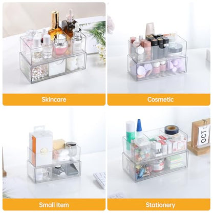 PAVSTINE Medicine Cabinet Organizer 2 Pack, Stackable Storage Drawers with Removable Divider, Make Up Organizer for Bathroom Mirror Cabinets, Vanity, Closet, Countertop - Clear - size: 2-Tier