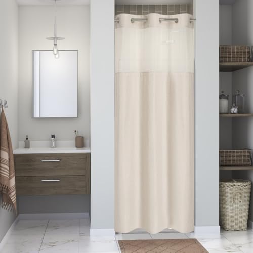 eachope No Hook Linen Texture Shower Curtain with Snap-in Liner,48x74 Cream | 230GSM Thick Fabric,Hotel Luxury Decor,Mesh Top Window,Waterproof & Machine Washable,for Shower Stall or Bathroom - color: Cream, size: 48"W x 74"L (Pack of 1)