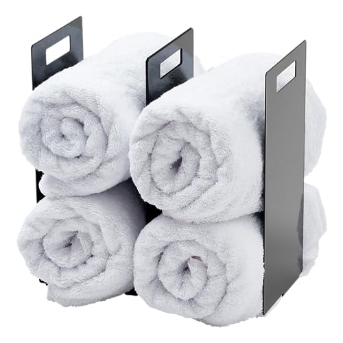 Yamazaki Home Tower Interlocking Towel Organizer - Bathroom Storage Shelf Rack - Steel | Space-saving towel organizer for bathroom shelves and countertops. Sturdy steel construction ensures long-lasting durability. - color: Black