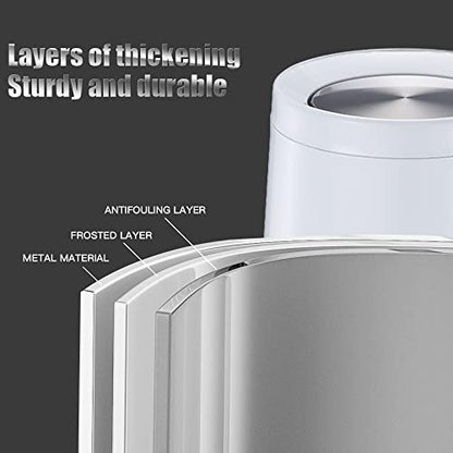 Household Swing White Bathroom Trash Can，Brushed Stainless Steel，10 L/3 Gallen，Garbage Can with Flipping Lid， for Indoor or Commercial Use, Kitchen,Modern，Living Room,Bedroom