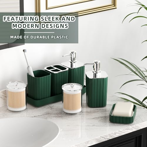 XLHOMO Bathroom Accessories Set - Gorgeous Green Bathroom Set, 10PC Green Bathroom Accessory Set, Bathroom Sets with Toilet Brush, Bathroom Trash Can - size: Bath Set, style: Dark Green&Silver