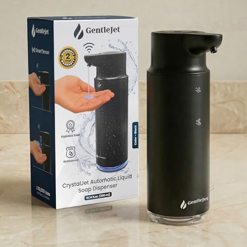 GentleJet CrystalJet Automatic Liquid Soap Dispenser Touchless Sensor, Stainless Steel, USB-C Rechargeable, Waterproof Kitchen & Bathroom Countertop Soap Dispenser, 300 ml - color: Black