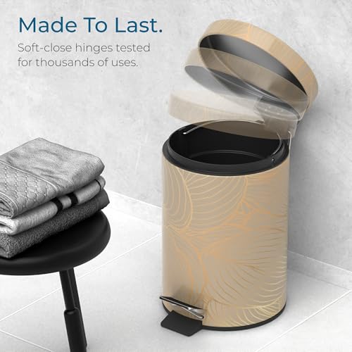 Sanilo Small Bathroom Trash Can with Lid [1.3 Gallon] - Lidded Tiny Trashcan for Garbage - Mini Metal Bin with Soft Closing Mechanism - Bath Room Accessoire Wastebin with Inner Bucket (Hosta) - color: Hosta