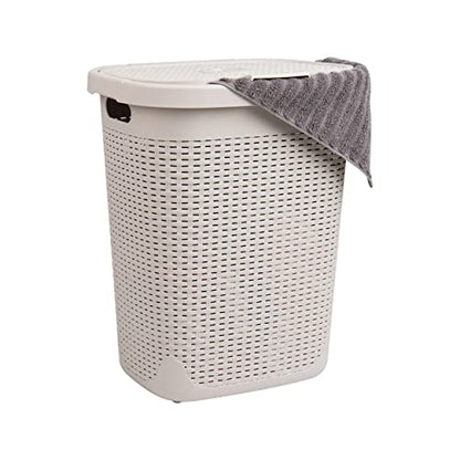 Mind Reader Slim Laundry Hamper with Lid, 50L Clothes Basket, Premium Wicker Design, Plastic, Ivory - color: Ivory