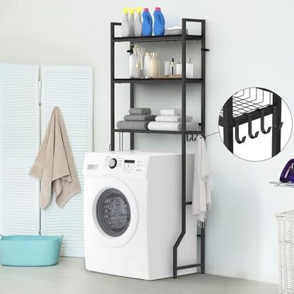 Over The Toilet Storage 3 Tier Over Toilet Bathroom Organizer | Over the Toilet Storage Cabinet, Freestanding Above Toilet Stand, with Paper Holder and 4 Hooks, Space-Saving, Black - color: Black