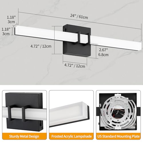 Modern Black Vanity Light Bar 24 Inch, 16W 5CCT Dimmable Bathroom Light Fixtures LED Wall Lighting Fixture - color: Black, size: 24 inch