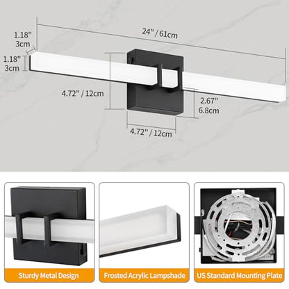 Modern Black Vanity Light Bar 24 Inch, 16W 5CCT Dimmable Bathroom Light Fixtures LED Wall Lighting Fixture - color: Black, size: 24 inch