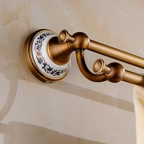 Antique Bronze Brass Double Towel Bar,Adjustable 15.5 to 27.5 Inch Bath Towel Bar Rack for Bathroom Towel Holder, Wall Mounted Bathroom Hardware Accessories,Porcelain Design - color: Double Towel Bar