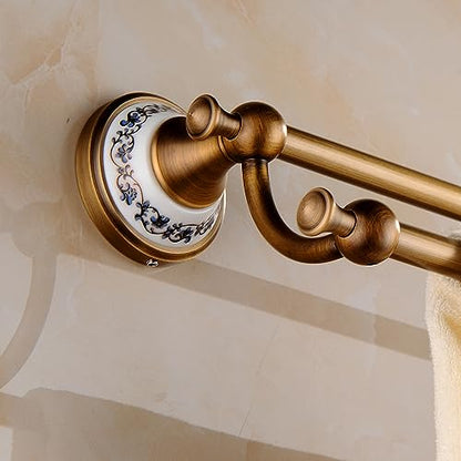 Antique Bronze Brass Double Towel Bar,Adjustable 15.5 to 27.5 Inch Bath Towel Bar Rack for Bathroom Towel Holder, Wall Mounted Bathroom Hardware Accessories,Porcelain Design - color: Double Towel Bar