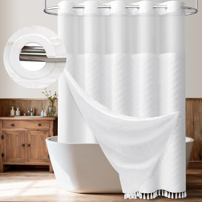 White Hook Free Chevron Shower Curtain & Fabric Liner,72x87 | Less Time to install, 3 in 1 Fabric Shower Curtain and Liner Set with Magnets, Extra Long, Shower Curtains for Bathroom - color: A White, size: 72"W x 87"L (Pack of 1)