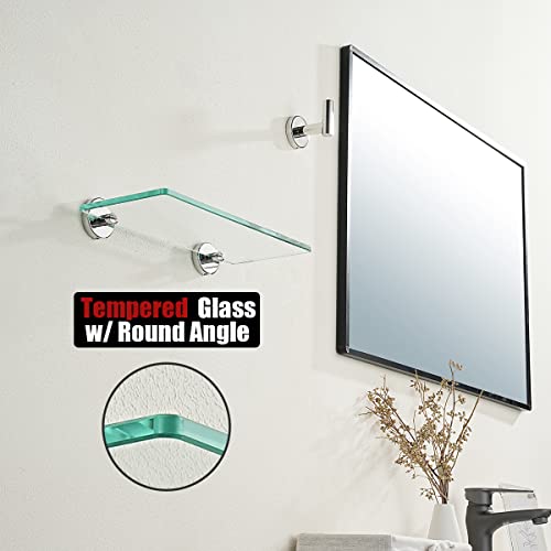 JQK Bathroom Glass Shelf Chrome, Tempered Glass Shower Storage 12 by 5 inches, 304 Stainless Steel Polished Chrome Wall Mount, TGS101L12-CH - color: Chrome, size: 12 Inch (1 Pack)