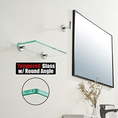 JQK Bathroom Glass Shelf Chrome, Tempered Glass Shower Storage 12 by 5 inches, 304 Stainless Steel Polished Chrome Wall Mount, TGS101L12-CH - color: Chrome, size: 12 Inch (1 Pack)