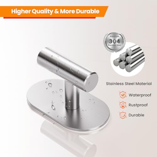 Aikzik Silver Adhesive Hooks Heavy Duty-Max 26lb, Wall Hooks for Shower, Bathroom, Towel, Coat, Robe, Stainless Steel Hooks for Hanging, Sticky Hooks for Walls No Damage- 4 Pack - color: Silver