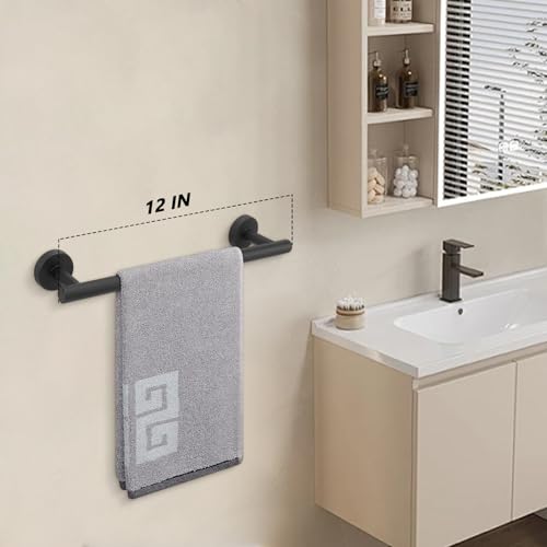 NearMoon Bath Towel Bar, Thicken Stainless Steel Shower Towel Rack Holder Wall Mounted for Bathroom, 12-lnch Overall Length-10-lnch Usable Hanging Space (1 Pack, Matte Black) - color: Matte Black, size: 12 Inch