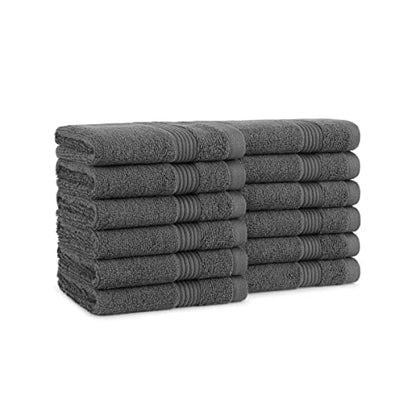 Arkwright Bath Washcloths 12 Pack - Super Soft 100% Cotton, 600 GSM Quick Dry & Absorbent, Luxury Face & Body Wash Cloth Towels for Hotels, Spa, and Vacation Rentals, Pewter Grey - color: Pewter Grey