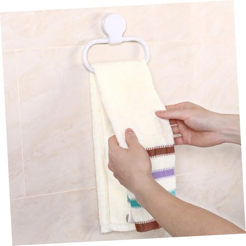 Self-Adhesive White Towel Ring Holder No Drilling Bathroom and Kitchen Wall Mount Abs Material Easy Installation for Hanging Hand Towels and Cloths