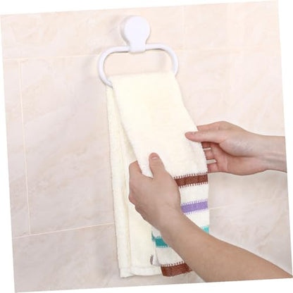 Self-Adhesive White Towel Ring Holder No Drilling Bathroom and Kitchen Wall Mount Abs Material Easy Installation for Hanging Hand Towels and Cloths