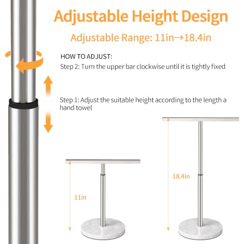 STWWO Hand Towel Stand, 11~18.8IN Adjustable Marble Base Brushed Nickel | for Bathroom, Kitchen & Countertop, T-Shape, Stainless Steel, with Sturdy Base - color: Brushed Nick(marble)