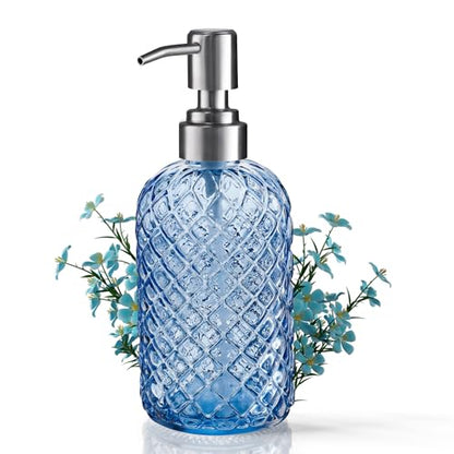 Kaishun 14 OZ Refillable Glass Soap Dispenser for Hand Soap & Lotion, Blue - color: Blue