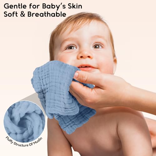 Unnivoll Muslin Burp Cloths Baby 12''X12'', Baby Washcloths 6 Pack, 100% Cotton Baby Wash Cloths Absorbent and Soft for Newborn Infants Kids Boys Girls - Sapphire Blue - color: Sapphire Blue