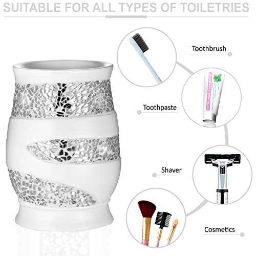 Zahari Home Sinatra Bath Tumbler Toothbrush and Toothpaste Holder Makeup Brushes Organizer, White - color: White, size: 4.25" x 3" x 3" Tumbler