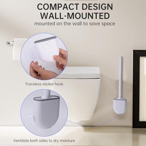 RV Essentials, RV Toilet Brush – Camper Must Have Silicone Toilet Brush for Travel Trailer, Wall Mounted Toilet Brush-Anti-Roll, Anti-Drip Design, Suitable for RV Travel Trailers and Campers - color: White