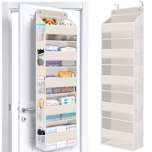 Over The Door Organizer Storage behind Door Hanging Organizer for Nursery | 5 Tier, 10 Side Pockets, Clear Window, Sturdy Construction, Space-Saving Storage for Closet, Bedroom, Bathroom & Nursery - color: Beige, size: 5-Tier