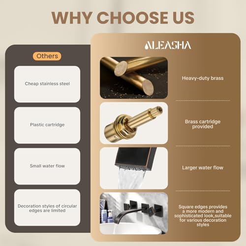 ALEASHA Wall Mount Bathroom Faucet 3 Hole Oil Rubbed Bronze Bathroom Faucet | Waterfall Bathroom Faucet with Two Handles, Brass Bathroom Sink Faucet with Rough-in Valve, Vessel Sink Faucet for Vanity - color: Oil Rubbed Bronze