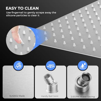 Rain Shower head, High Pressure Shower Head Made of 304 Stainless Steel, Relaxed Shower Experience Even at Low Water Flow and Pressure (10" Brushed Nickel) - color: Brushed Nickel, size: 10 Inch