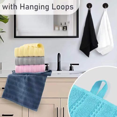 VOOVA & MOVAS Hand Towels 4PC,13"x30", 100% Cotton,with Loop,Aqua | Waffle Weave Fabric, Soft Lightweight & Absorbing, Quick Dry & Non-fading, Unshrinkable - color: Aqua
