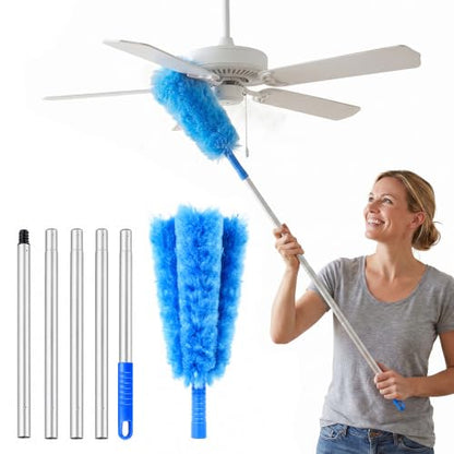 Crevice and Corner Cleaning Brush Set, Duster with Extension Pole for Ceiling Fan Cobweb Window Blind (74.02in) - size: 74.02in