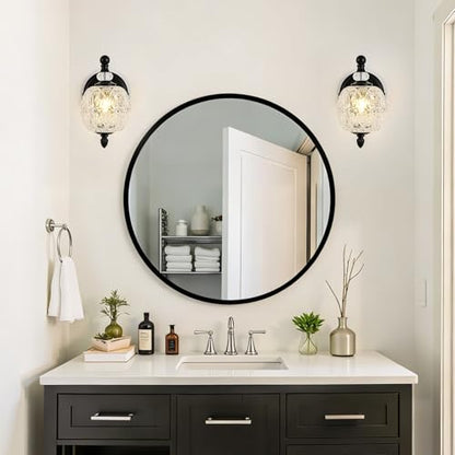 1 Piece Matte Black Wall Sconce, 1-Light Mid Century Farmhouse Style Wall Sconce with Globe Glass Shade, Retro Light for Bathroom, Bedroom, Living Room, Powder Room - color: Black, size: 1 Light