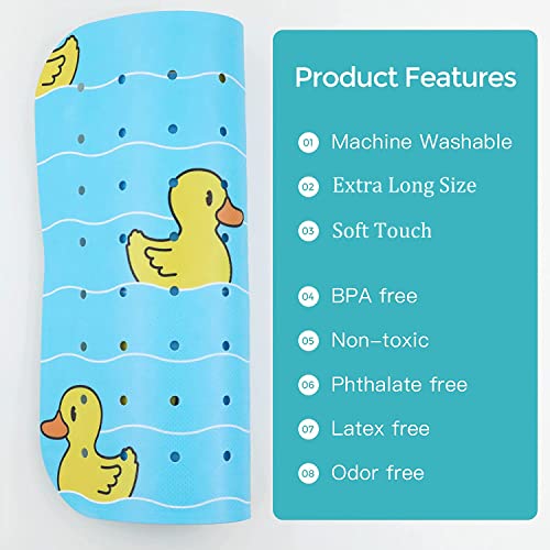 Bath Mat for Tub Non Slip Baby Kids Bathtub Mat Extra Long 40X16 Inch Blue Toddler Shower Mat Anti Slip Tub Mat with Suction Cups & Drain Holes, Machine Washable,Duck - color: Blueducks