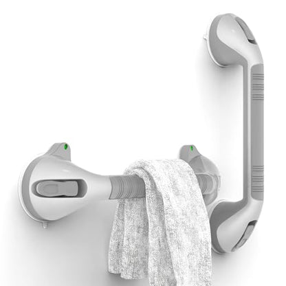 17“ Suction Shower Grab Bar with Indicators, Tool-Free Installation, Steady Handle for Balance Assist for Bathtub, Toilet, Bathroom, Dual Tone, Silver/Gray 2-Pack - size: 17in, Pack of 2