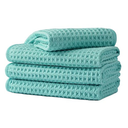 Microfiber Waffle Face Towels, 4 Pieces, Soft, Absorbent, Fast Drying, Lint Free 430 GSM (Turquoise) - color: Turquoise