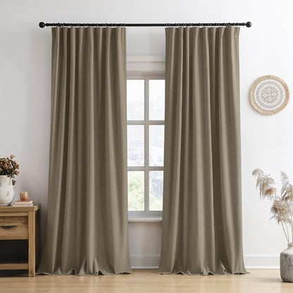 RAIN CITY 130 Inch Long Blackout Curtains 2 Panels Set,50x130 Linen Brown | Linen Blend Hidden Tab Drapes with Hooks Easy Slide Privacy Living Room Curtains for High Ceiling Long Window - color: Linen Brown, size: 50"W x 130"L (Pack of 2)