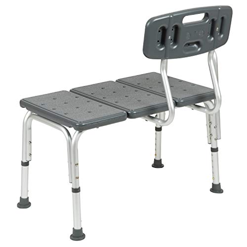 Flash Furniture HERCULES Series 300 Lb. Capacity Adjustable Gray Bath & Shower Transfer Bench with Back and Side Arm - color: Grey